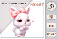 Download this cute bunny sublimation clipart, featuring an adorable white rabbit blowing a kiss! Perfect for Valentine’s Day gifts, T-shirts, mugs, greeting cards, scrapbooking, and more. High-quality PNG with a transparent background. Get yours today!