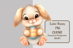 Cute Easter Bunny Holding Egg PNG Clipart Watercolor Bunny Product Image 1