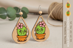 Cute Cactus Teardrop Earrings, Cactus Earrings, Laser Cut Product Image 1