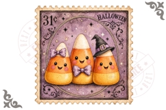 Cute Candy Corn Trio Halloween Postage Stamp PNG Product Image 1