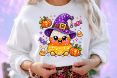 Cute Candy Corn Witch Rhinestone PNG Product Image 2