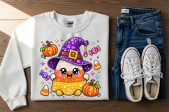 Cute Candy Corn Witch Rhinestone PNG Product Image 3