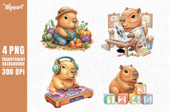 Cute Capybara Activities Clipart PNG for Kids