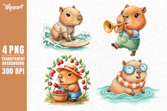 Cute Capybara Summer Activities Clipart PNG