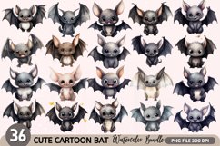 Cute Cartoon Bat Watercolor Sublimation Clipart Product Image 1