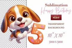 Download this adorable cartoon puppy clipart in PNG format with a transparent background. This sublimation design perfect for creating birthday cards, invitations, kids’ T-shirts, and festive decorations. High-resolution!