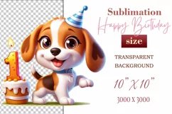 Download this adorable cartoon puppy clipart in PNG format with a transparent background. This sublimation design perfect for creating birthday cards, invitations, kids’ T-shirts, and festive decorations. High-resolution and easy to use for all your creat