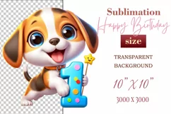 Download this adorable cartoon puppy clipart in PNG format with a transparent background. This sublimation design perfect for creating birthday cards, invitations, kids’ T-shirts, and festive decorations. High-resolution and easy to use for all your creat