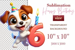 Download this adorable cartoon puppy clipart in PNG format with a transparent background. This sublimation design perfect for creating birthday cards, invitations, kids’ T-shirts, and festive decorations. High-resolution!
