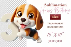 Download this adorable cartoon puppy clipart in PNG format with a transparent background. This sublimation design perfect for creating birthday cards, invitations, kids’ T-shirts, and festive decorations. High-resolution and easy to use for all your creat