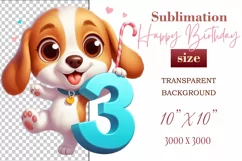 Download this adorable cartoon puppy clipart in PNG format with a transparent background. This sublimation design perfect for creating birthday cards, invitations, kids’ T-shirts, and festive decorations. High-resolution and easy to use for all your creat