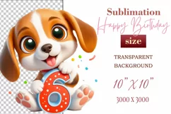 Download this adorable cartoon puppy clipart in PNG format with a transparent background. This sublimation design perfect for creating birthday cards, invitations, kids’ T-shirts, and festive decorations. High-resolution!