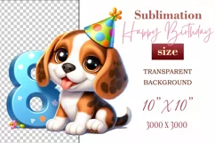 Download this adorable cartoon puppy clipart in PNG format with a transparent background. This sublimation design perfect for creating birthday cards, invitations, kids’ T-shirts, and festive decorations. High-resolution!