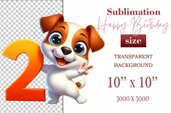 Download this adorable cartoon puppy clipart in PNG format with a transparent background. This sublimation design perfect for creating birthday cards, invitations, kids’ T-shirts, and festive decorations. High-resolution!