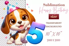 Download this adorable cartoon puppy clipart in PNG format with a transparent background. This sublimation design perfect for creating birthday cards, invitations, kids’ T-shirts, and festive decorations. High-resolution!