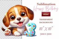 Download this adorable cartoon puppy clipart in PNG format with a transparent background. This sublimation design perfect for creating birthday cards, invitations, kids’ T-shirts, and festive decorations. High-resolution and easy to use for all your creat