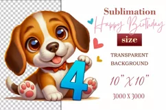 Download this adorable cartoon puppy clipart in PNG format with a transparent background. This sublimation design perfect for creating birthday cards, invitations, kids’ T-shirts, and festive decorations. High-resolution!