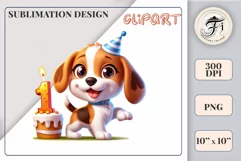 Download this adorable cartoon puppy clipart in PNG format with a transparent background. This sublimation design perfect for creating birthday cards, invitations, kids’ T-shirts, and festive decorations. High-resolution and easy to use for all your creat