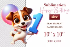 Download this adorable cartoon puppy clipart in PNG format with a transparent background. This sublimation design perfect for creating birthday cards, invitations, kids’ T-shirts, and festive decorations. High-resolution!