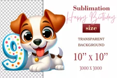 Download this adorable cartoon puppy clipart in PNG format with a transparent background. This sublimation design perfect for creating birthday cards, invitations, kids’ T-shirts, and festive decorations. High-resolution!
