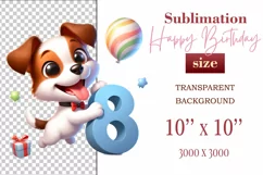 Download this adorable cartoon puppy clipart in PNG format with a transparent background. This sublimation design perfect for creating birthday cards, invitations, kids’ T-shirts, and festive decorations. High-resolution!