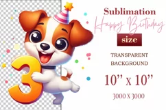 Download this adorable cartoon puppy clipart in PNG format with a transparent background. This sublimation design perfect for creating birthday cards, invitations, kids’ T-shirts, and festive decorations. High-resolution!