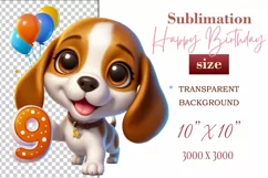 Download this adorable cartoon puppy clipart in PNG format with a transparent background. This sublimation design perfect for creating birthday cards, invitations, kids’ T-shirts, and festive decorations. High-resolution!