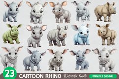 Cute Cartoon Rhino Watercolor Sublimation Clipart Product Image 1