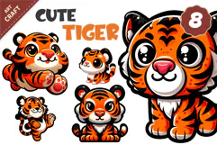 Cute cartoon tiger. T-Shirt, PNG. Product Image 1