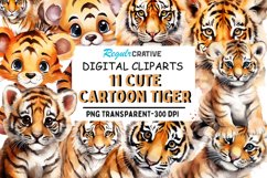Cute Cartoon Tiger Watercolor Sublimation Clipart Product Image 1