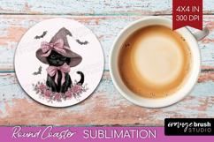 Cute Cat Cute Round Coaster Pink Halloween Coaster PNG Product Image 1
