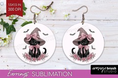 Cute Cat Cute Round Earrings Pink Halloween PNG Sublimation Product Image 1