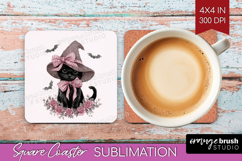 Cute Cat Cute Square Coaster Pink Halloween Coaster PNG Product Image 1