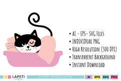 Cat lover greeting card graphics with yarn and cozy pet elements.