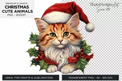Cute Cat Christmas Animal PNG for Sublimation Product Image 1
