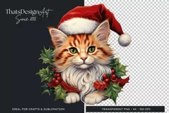 Cute Cat Christmas Animal PNG for Sublimation Product Image 3