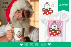 Christmas cats clipart in festive mug xmas kawaii animals Product Image 1