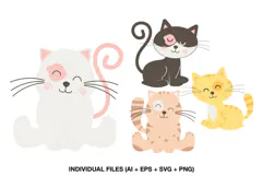 Cute cat clipart collection with four colorful kitten illustrations