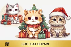 3 PNG Cute Christmas Cat clipart, cat sublimation Product Image 1