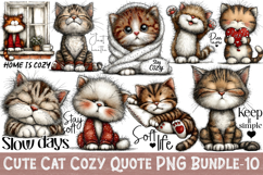 Cute Cat Cozy Quote PNG Bundle Product Image 1