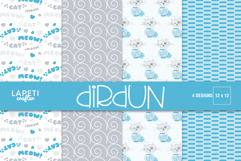 baby nursery digital paper cat blue background