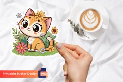 Cute Cat Flowers Sticker, Adorable Kitten Flower Decal Product Image 1