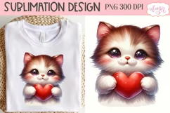 Cute cat holding a heart PNG design for Valentine's Day Product Image 1