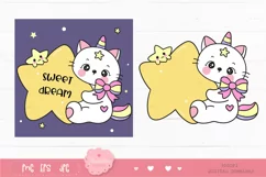 Cute cat cartoon hug star kawaii clipart fairytale kitten Product Image 2