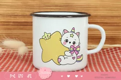 Cute cat cartoon hug star kawaii clipart fairytale kitten Product Image 4