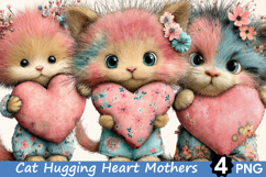 Cute Cat Hugging Heart Mother's Day clipart Product Image 1
