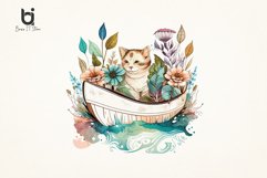 Cute Cat in Boat Floral Boho Watercolor Sublimation Design Product Image 2