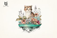 Cute Cat in Boat Floral Boho Watercolor Sublimation Design Product Image 5