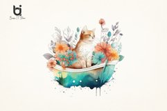Cute Cat in Boat Floral Boho Watercolor Sublimation Design Product Image 6