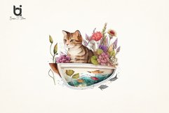 Cute Cat in Boat Floral Boho Watercolor Sublimation Design Product Image 7